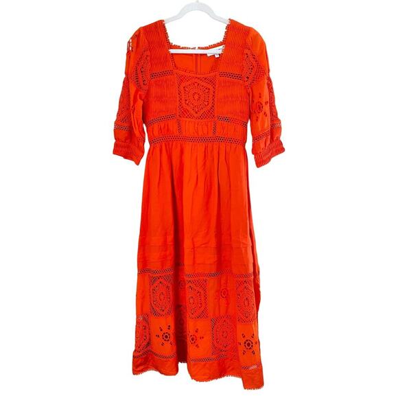 Hunter Bell Rowe Cherry Red Midi Maxi Crochet Cut Out Linen Dress Tuckernuck - Picture 7 of 14